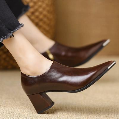 Французский темперамент, универсальные и удобные, с боковой молнией, не снимающие усталость ног, британский стиль, ретро, кожаные туфли, острый носок, толстый каблук, одинарные туфли