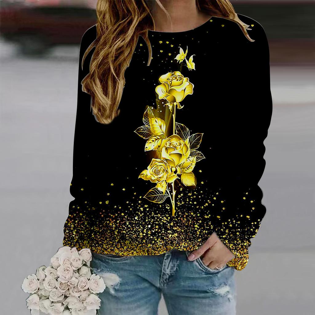 Осенняя женская модная футболка с круглым вырезом и длинным рукавом, свободная одежда, синяя футболка с принтом бабочки и колокольчиком для девочек, уличная