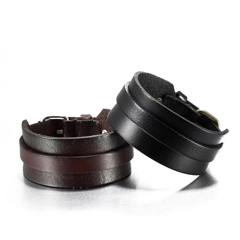 Minimalist Leather Cuff Bracelet Wide Wristband Bangle For Men Women Punk Rock Street Style Jewelry