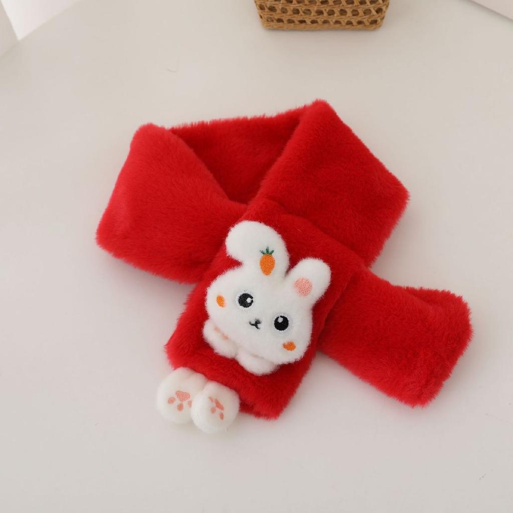 Зимние шарфы для мальчиков и девочек, толстый плюшевый детский шарф с крестиком, детский нагрудник, милый мультяшный кролик, искусственный мех, защита шеи, теплая шаль