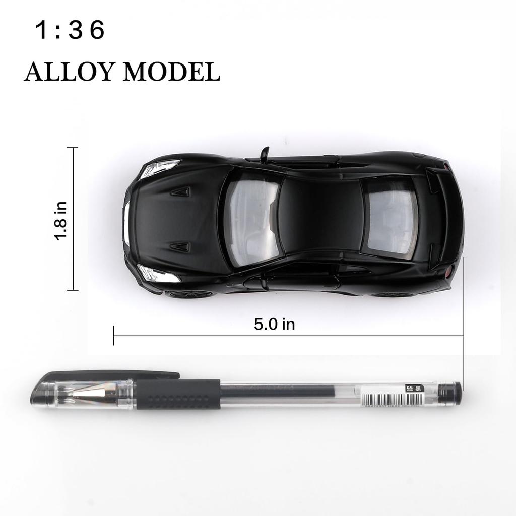 TOKAXI Масштаб 1/36 Модель автомобиля Nissan GTR из литого металла, Машинка с механизмом оттягивания NISSAN GTR R35, Подарок для мальчиков и девочек, Матовый черный