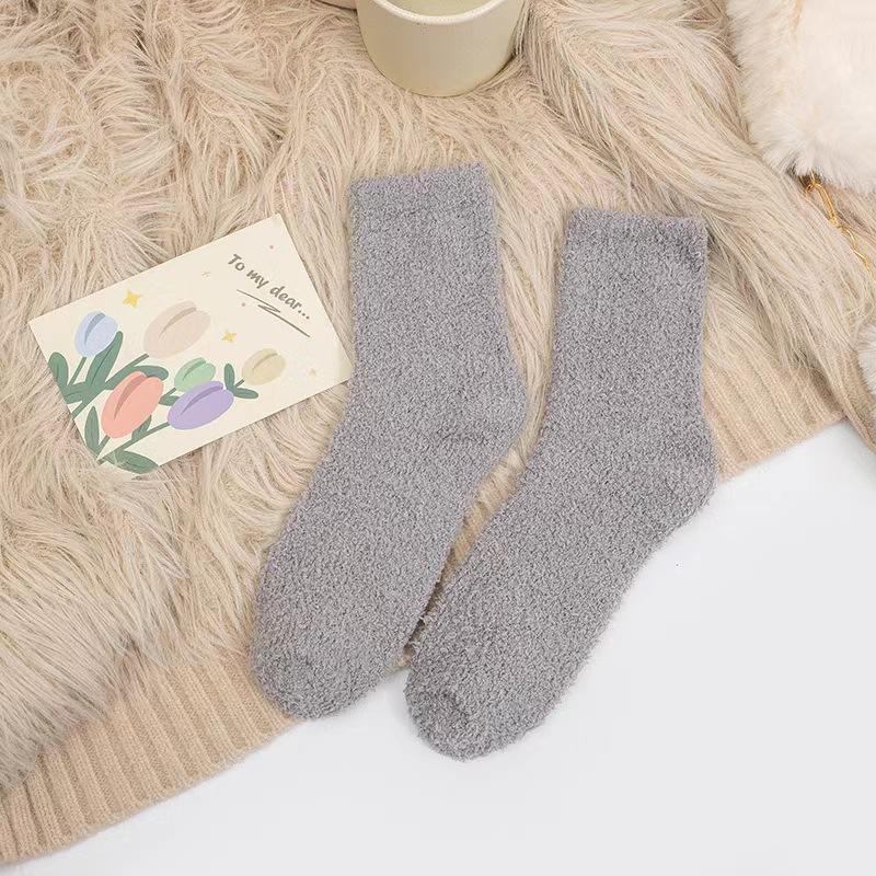 Носки ярких цветов, теплые носки, плюшевые носки, женские носки до середины икры из кораллового флиса, женские носки