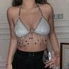 Жилет, Сексуальный, Инкрустация стразами, Пайетки, Пентаграмма, Чокер, Кисточка, Цепочка для тела, Майка