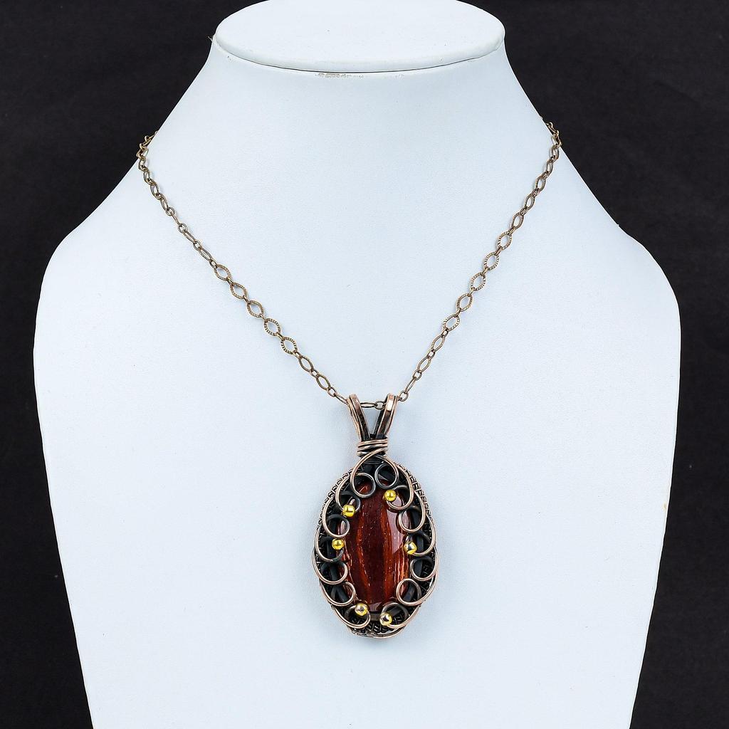Ювелирный кулон ручной работы из чистой медной проволоки с драгоценным камнем Red River Jasper