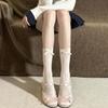 Lolita Lace Frill Mid-Calf Socks with Bow Ribbon - White Ballet Style JK Knee-Highs for Spring & Autumn
