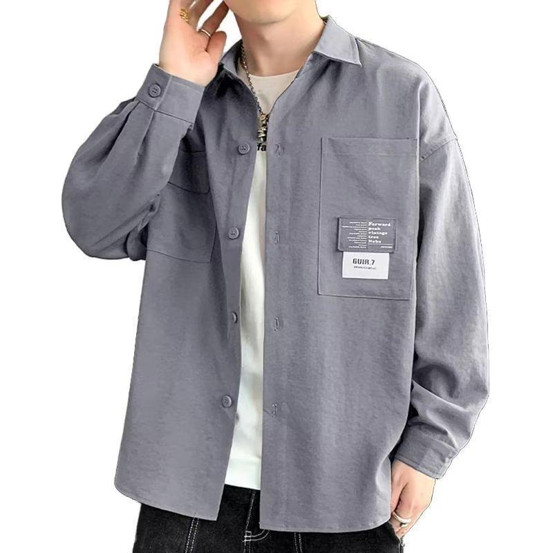 Модная рубашка, весенне-осенняя рабочая одежда, мужская рубашка с длинными рукавами, повседневная куртка, модная свободная мужская рубашка в стиле Харадзюку в стиле ретро