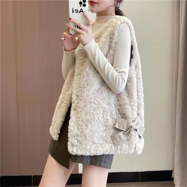 Xiaoxiangfeng искусственный меховой жилет из кролика, женская весенне-осенняя новая меховая жилетка из искусственного меха кролика, свободное пальто без воротника