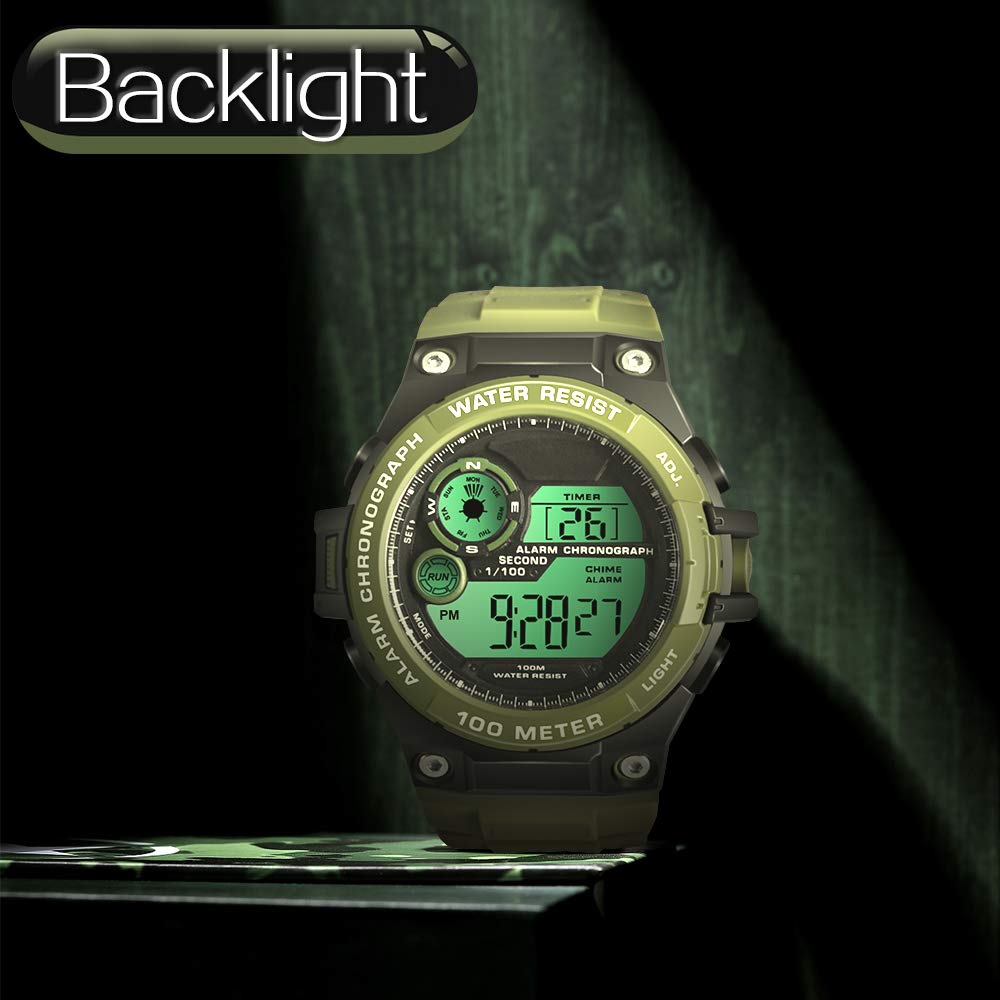Многофункциональные мужские часы с водозащитой 10 АТМ, идеально подходящие для плавания, дайвинга и серфинга, с будильником, календарем, секундомером, двойным временем и 12-часовым форматом.