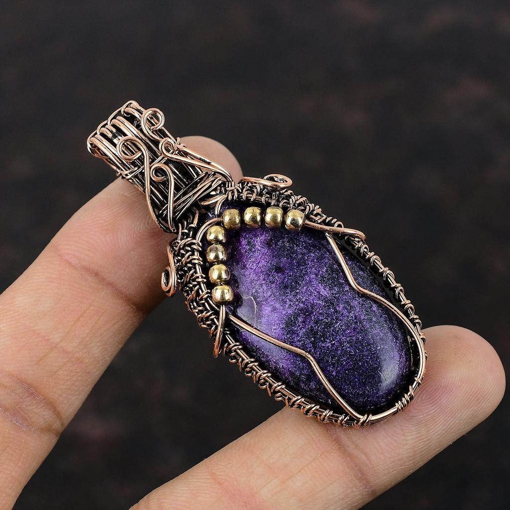 Подвеска из драгоценного камня пурпурит, медная проволочная обертка, подвеска ручной работы, медная подвеска, подвеска из пурпурита, проволочная обертка, подарки на годовщину