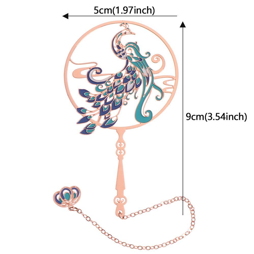 Chinese Style Koi Pendant Peacock Tassel Brass Bookmark Group Fan Shape Book Clip Pagination Mark