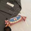 Metal Chain Candy Shape Bag Cherry Denim Lace Shoulder Bag Sweet Red Plaid Crossbody Bag  Travel