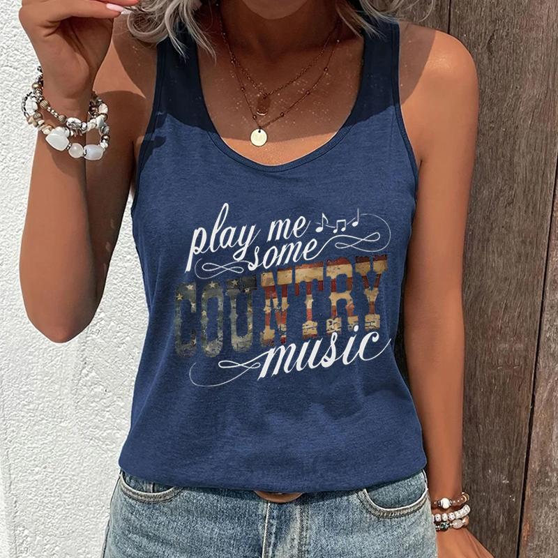 Женские Топы с Принтом для Кантри Музыкального Фестиваля Play Me Some Country Music Графический Топ на Бретелях Женский Ковбойский Спинка-Рейсер Летний Наряд