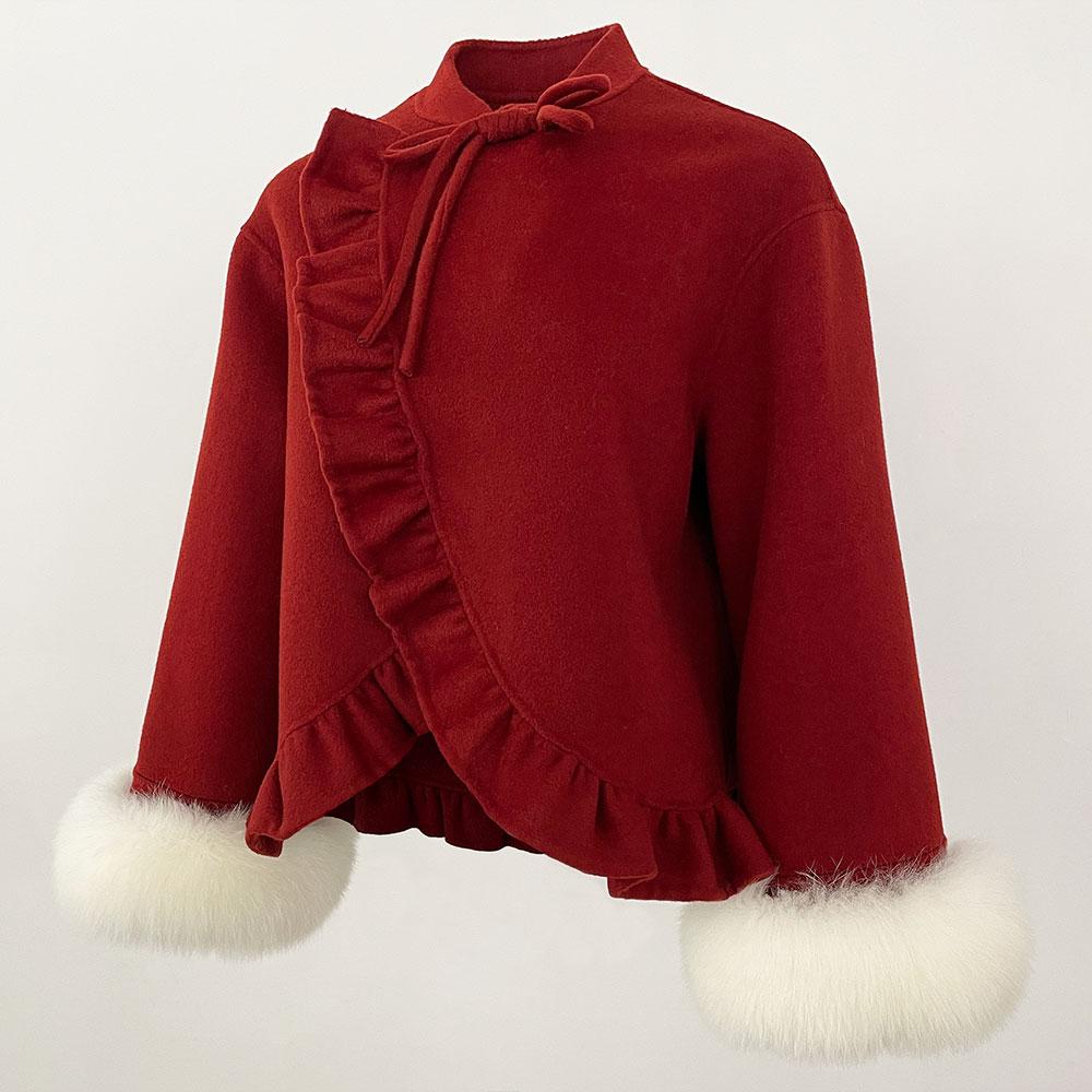 Роскошная зимняя модная короткая юбка из 100% двухсторонней шерсти, пальто из натурального меха лисы, рукава, женская теплая повседневная куртка