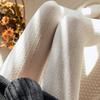 Women's Japanese Retro Cable Knit Fleece-Lined Stirrup Leggings - Autumn/Winter Style White Pantyhose