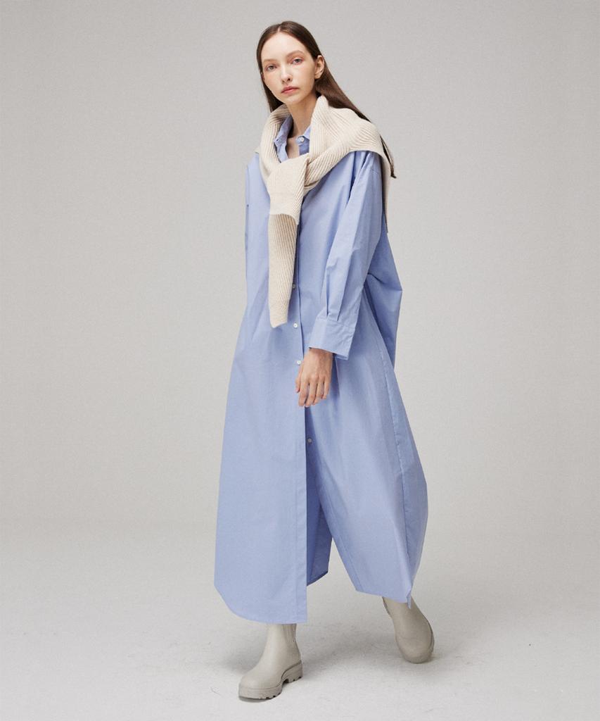 Meuameu Basic Long Shirt Dress Label Knit Shoulder Shawl Set-Up