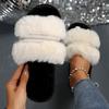 Fashion Luxury Pearl Decor Home Fur Slippers Women Winter Indoor Cozy Open Toe Fluffy Slides Woman Mixed Color Plush Warm House Slippers