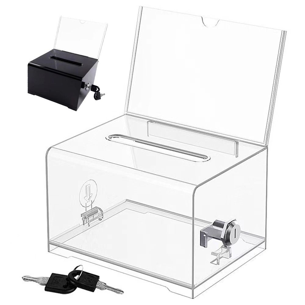 Solid Suggestion Box With Lock and Sign Holder Donation Box Plastic Container Tip Jar Charity