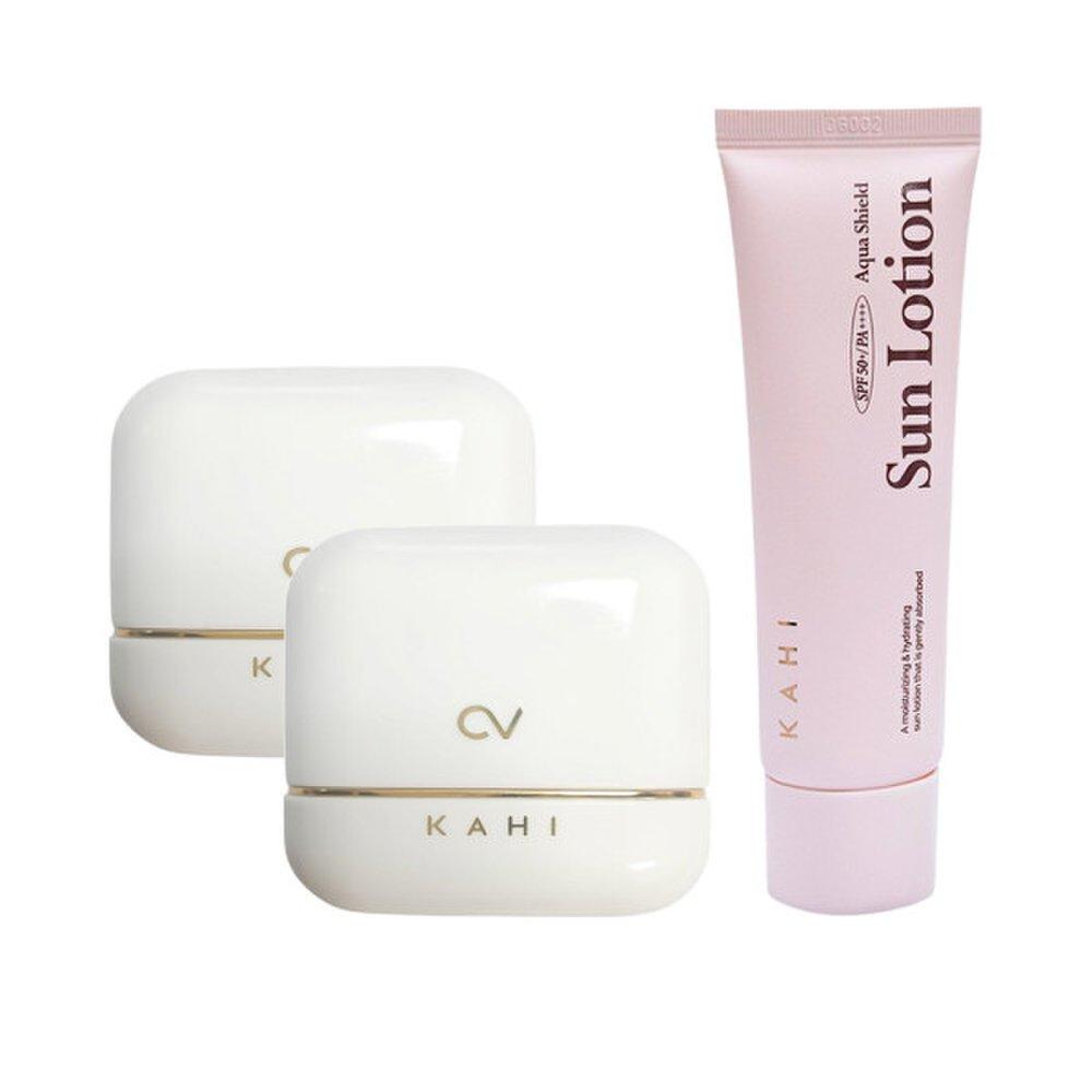KAHI Солнцезащитный карандаш Caviar CV Shine Fit Tone-Up 2 шт. + солнцезащитный лосьон Aqua Sun