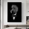 Мода Лев Искусство Холст Картина Джентльмен Животное Граффити Настенный Плакат Печать Гостиная Домашние Картины Декор
