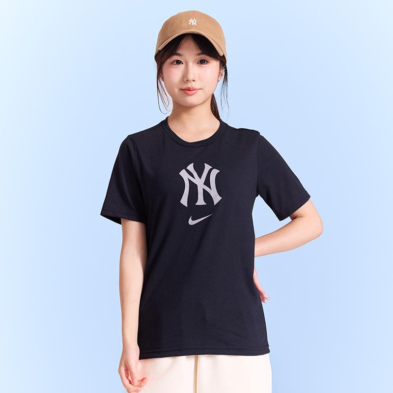 Nike Футболка MLB New York Yankees Повседневная Универсальная Спортивная Мода Простая Стильная С принтом Круглый вырез Короткий рукав Мужские Топы Черный 3Z3B7NMGT-NYY