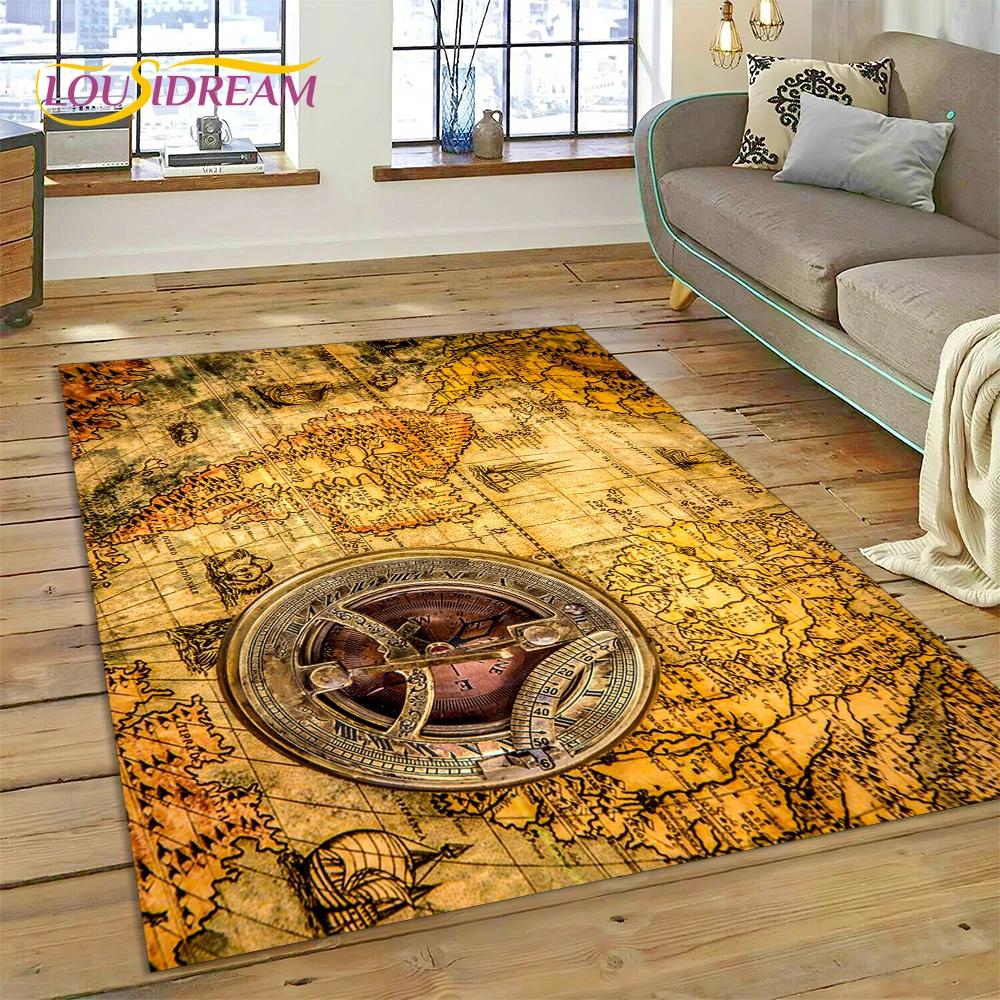 3D Древняя морская карта мира, компас, ковер, коврик для спальни, гостиной, дивана, украшение, детский игровой большой декоративный напольный коврик