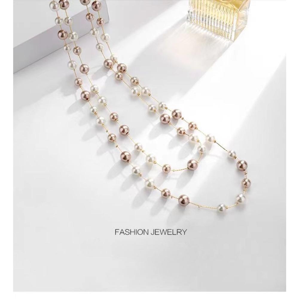 JMXD Французский Шик Элегантное Женское Длинное Многослойное Ожерелье из Стеклянного Жемчуга Модное Универсальное Винтажное Стильное Необходимое Ювелирное Изделие