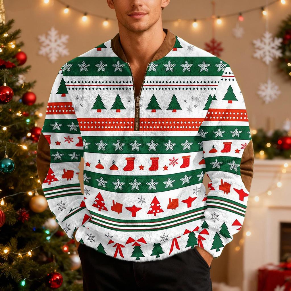 Мужские рождественские толстовки на молнии, рождественские пуловеры с воротником-стойкой
