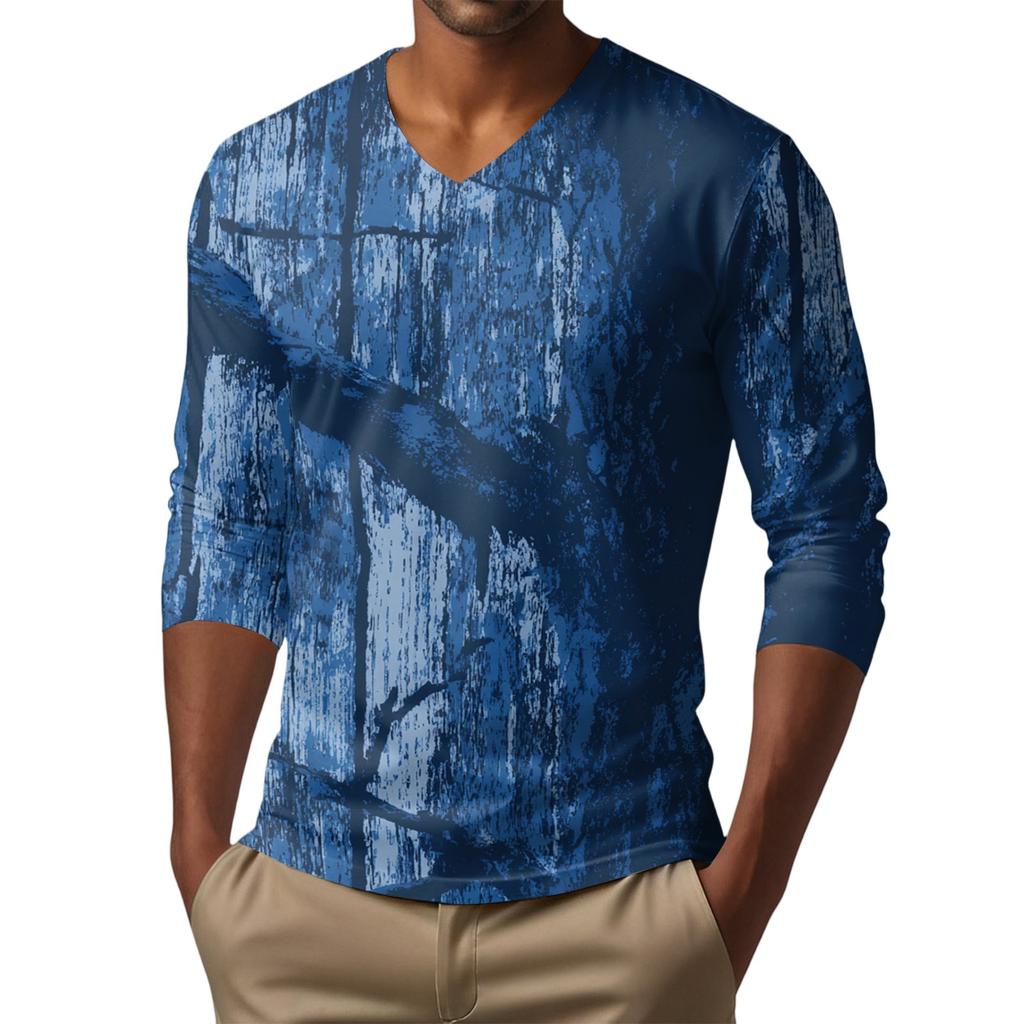 Мужская футболка с V-образным вырезом, повседневная, модная, с принтом, с длинным рукавом