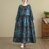 Dimanaf New 2025 Women Plus Size Spring Long Dress Loose Basic Vintage Oversize Long Sleeve Maxi Floral