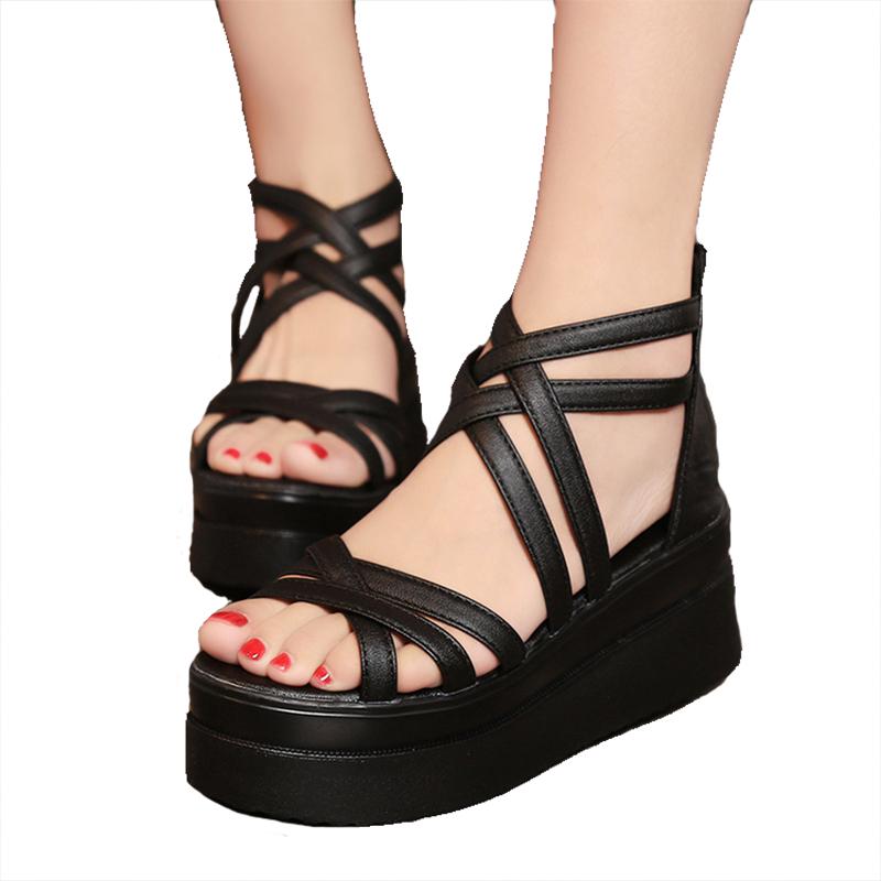 Summer Women Sandals Sponge Base Platform Height Roman Sandals White Sandalia