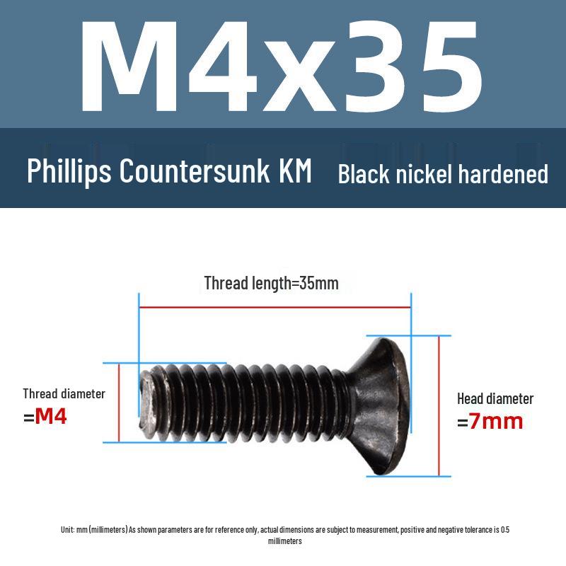Yigu Carbon Steel Black Nickel Hardened KM Phillips Flat Head Screws M2-M4 for Electronics