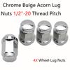 4pcs Car Chrome Steel Wheel Lug Nuts 1/2"-20 60 Degree Tapered 32mm For Jeep Grand Cherokee Commander Wrangler Ford Mustang GT