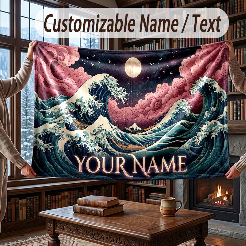 Octopus Sea Life Theme Throw Blanket Custom Name Text Personalized Blanket Soft Cozy Blanket for Home Sofa Bed
