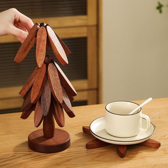 Набор подставок под горячее 'Рождественская елка' Деревянные подставки с подставкой Термостойкие прихватки Праздничная защита стола для горячих блюд