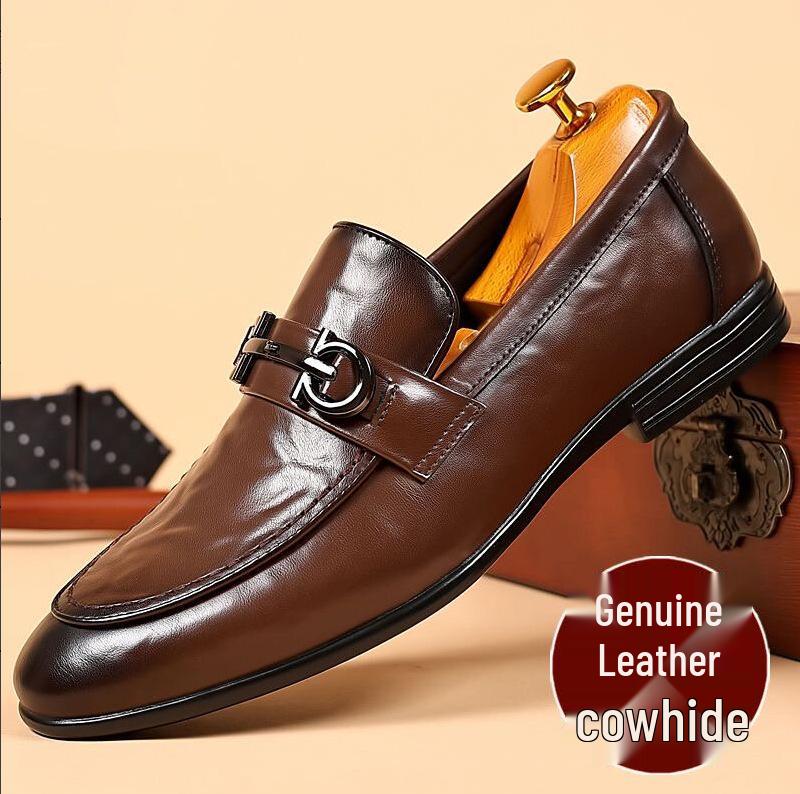 Мужские осенние деловые формальные кожаные лоферы - корейский стиль, дышащие, удобные, универсальные