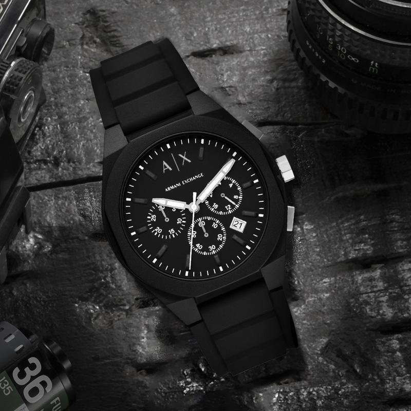 Armani Exchange AE Наручные часы Кварцевый механизм Силиконовый ремешок 44 мм Черный циферблат Мужские часы AX4161