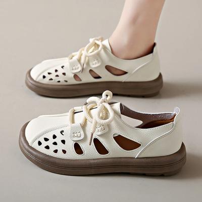 Женская обувь из вулканизированной кожи, летние нескользящие кроссовки для мам, женская обувь на плоской подошве, модные повседневные сандалии для женщин, дизайнерская обувь для ходьбы