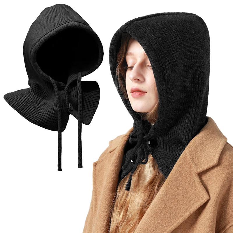 1 шт. однотонный вязаный капюшон с интегрированным шарфом-шапкой для улицы