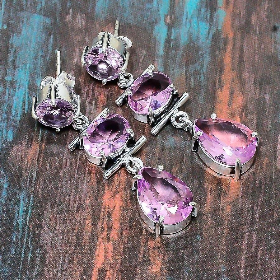 Серьги из стерлингового серебра 925 пробы с розовым драгоценным камнем Kunzite ручной работы
