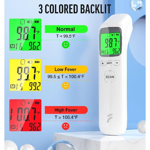 Термометр для взрослых и детей, бесконтактный лобный термометр с функцией режима объекта, оповещением о лихорадке и памятью на 32 измерения, мгновенный и точный