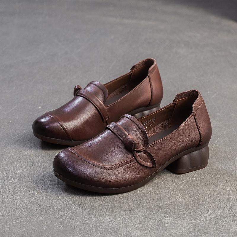 Johnature Ретро туфли-лодочки мелкие из натуральной кожи для работы, удобные, универсальные, женские туфли на каблуке