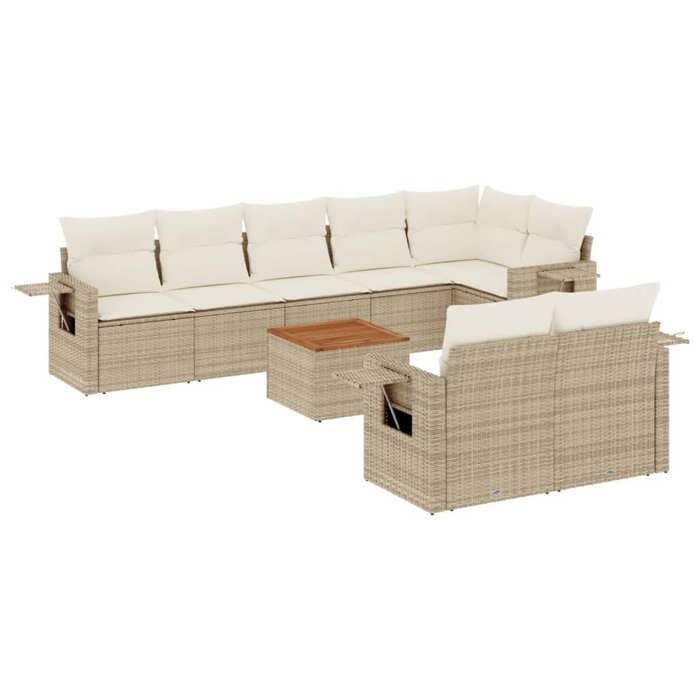 VidaXL Salon de Jardin avec Coussins 9 pcs, Canapés de Terrasse, Ensemble de Meubles de Patio, Mobilier d'Extérieur, Beige 3224651