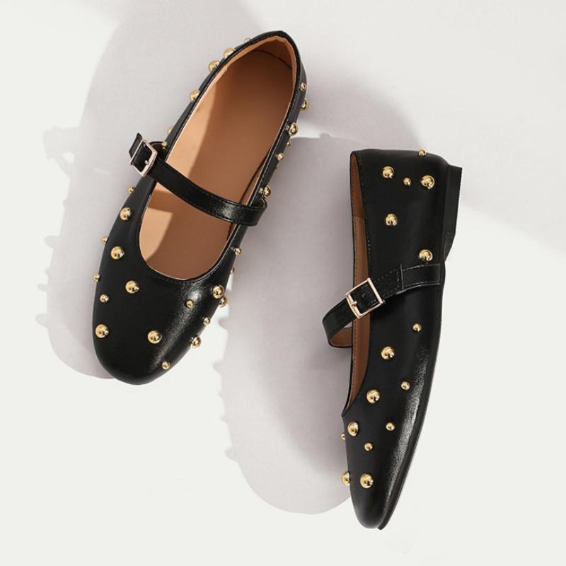 Модные туфли Мэри Джейн с заклепками, кожаные балетки, лето 2025, новая коллекция, классические, повседневные, удобные, мягкие, Zapatos De Mujer