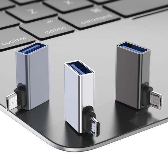 Адаптер Micro USB к USB с угловым удлинителем 90 градусов, с функцией OTG и портом внешнего питания, стабильный ток, адаптер питания