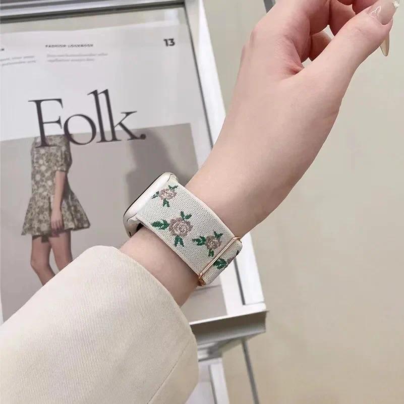 Нейлоновый ремешок с вышивкой Correa Belt Band Для Apple Watch 46мм 45 44 40 49мм 41 42 38мм Для iWatch Серии 10 9 7 8 3 6 Se Ultra2