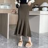 Юбка-рыбий хвост, эластичная юбка с высокой талией и запахом на бедрах, однотонная длинная трикотажная юбка для офиса и отдыха