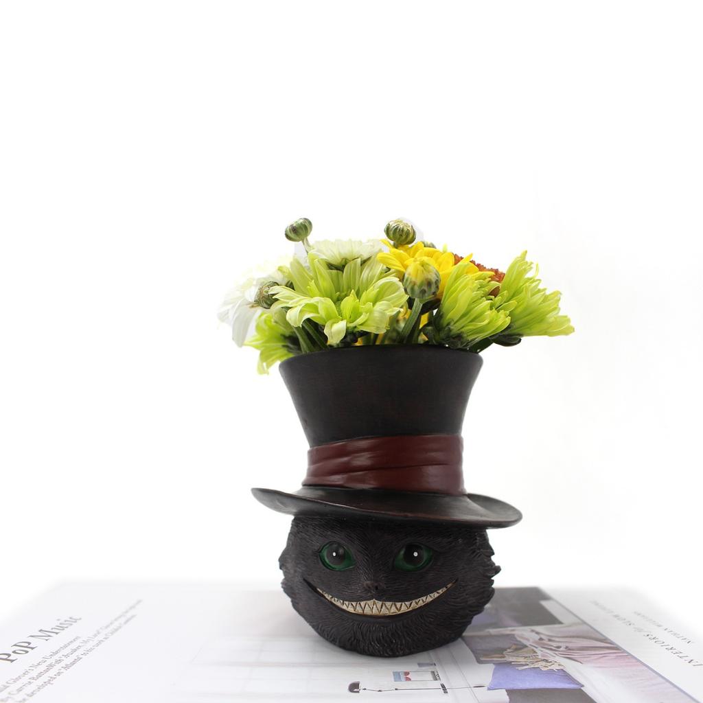 Уникальный маленький горшок для растений в виде головы черного кота, милый суккулентный цветочный горшок для дома, забавный новинка, смоляной цветочный горшок для растений с дренажным отверстием, держатель для кистей для кошачьих ручек