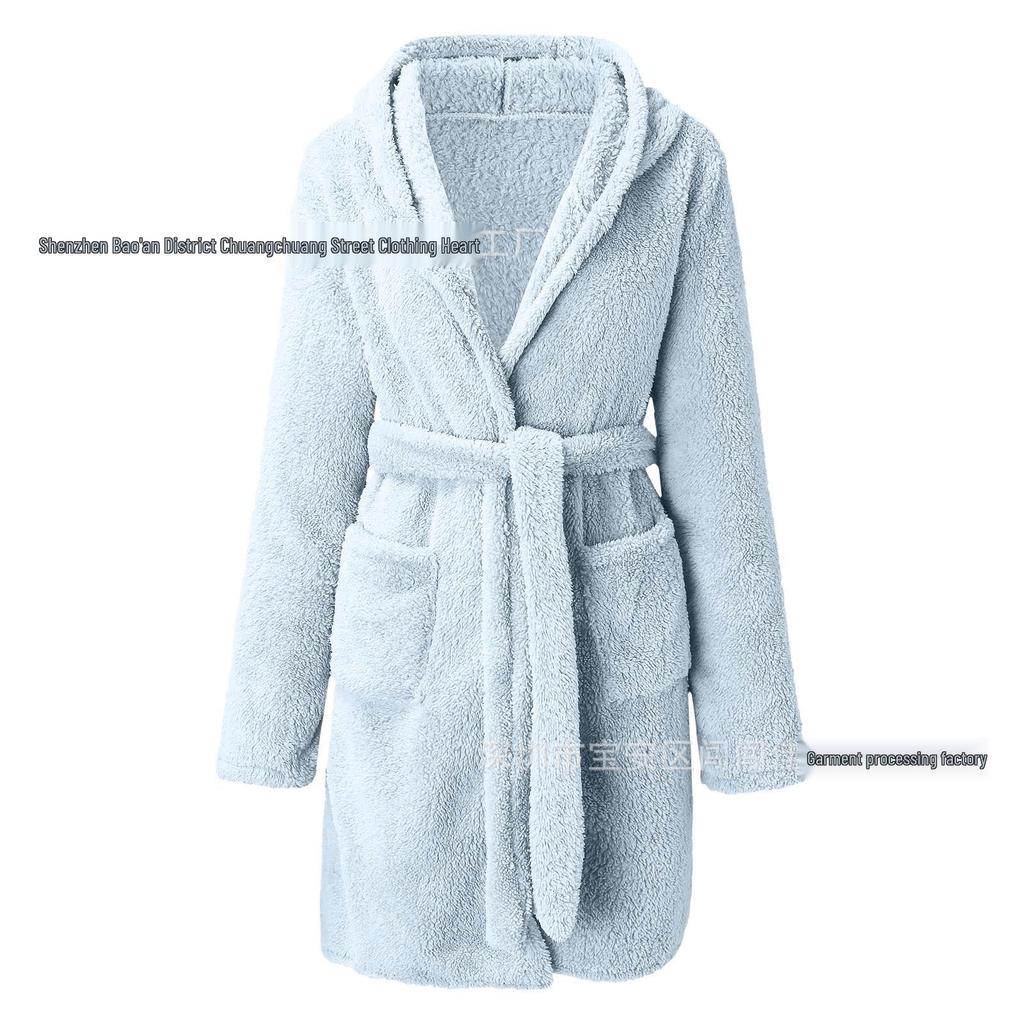 2024 Cozy European & American Autumn/Winter Hooded Fluffy Women's Pajamas and Warm Bathrobe