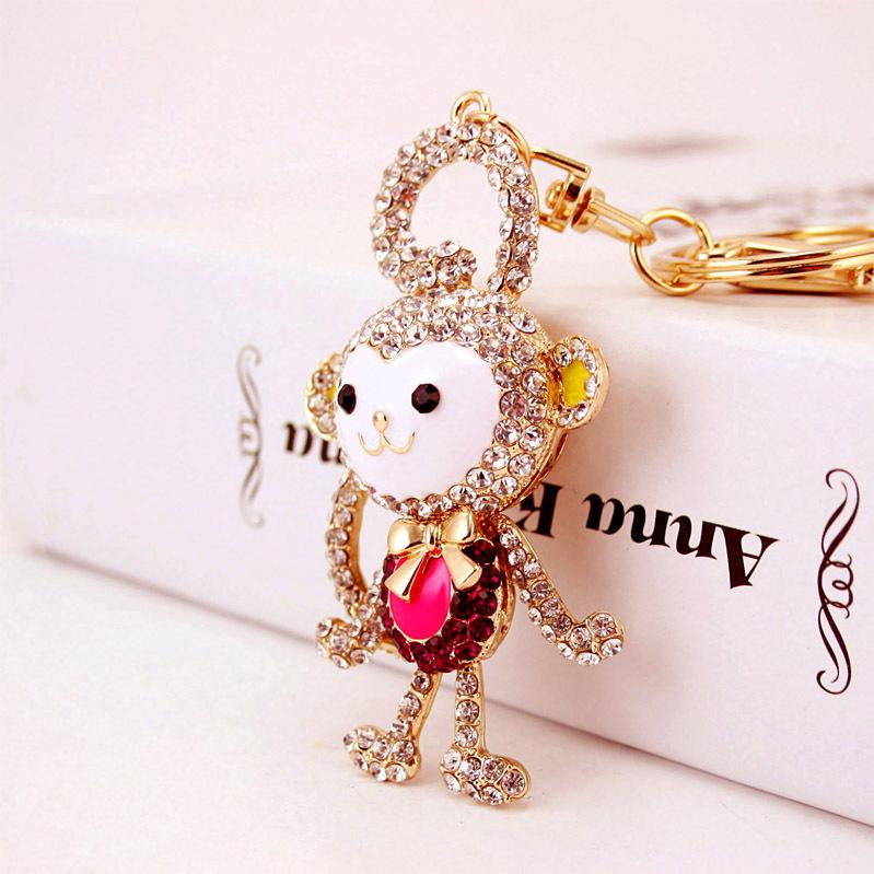 Crystal Diamond Monkey Keychain: Long-Tailed Zodiac Animal Pendant for Women's Bags
