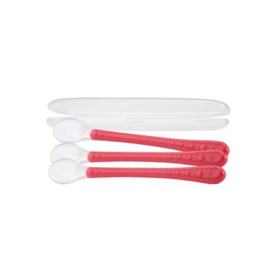 Nubi Силиконовая ложка с длинной ручкой, 3 шт. + футляр, розовый, 1 комплект